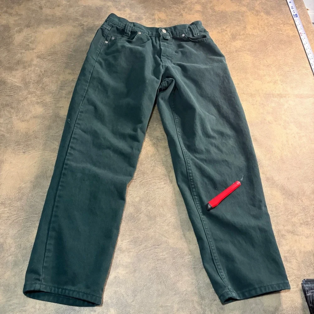 Faded Glory Workwear Pants 30x30 (29x27) Green VTG 90s Made USA Cotton Drop Loop
